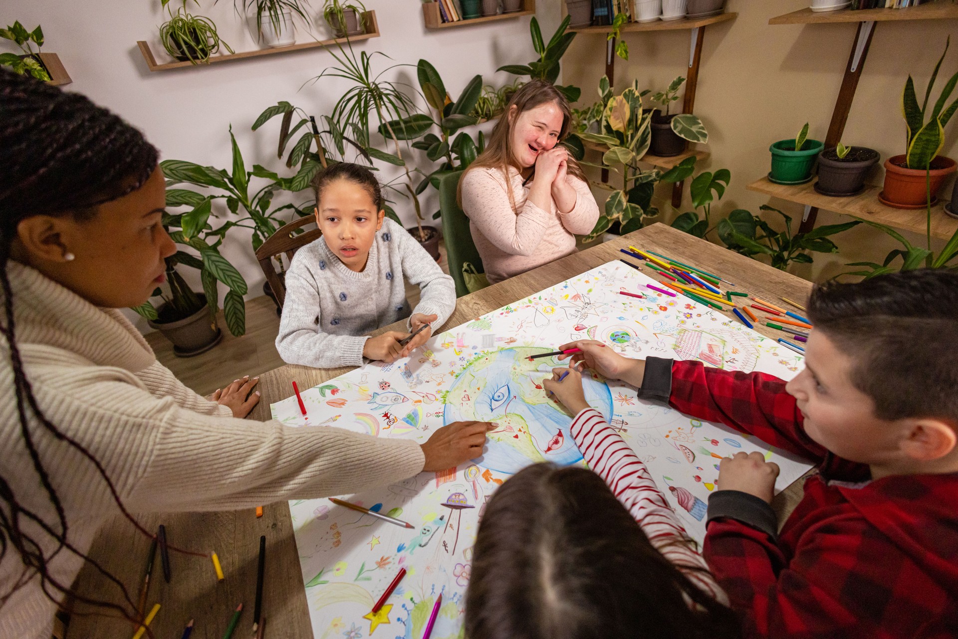 Happy Students Painting for Earth Day